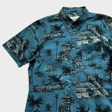 Carhartt Shirt Crazy Pattern Print Men's Blue Short Sleeve Button Up Size Medium