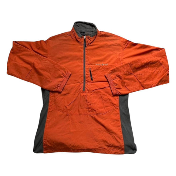 Montbell Men's Orange Windbreaker Half Zip Jacket Size Large P2P21. L26.