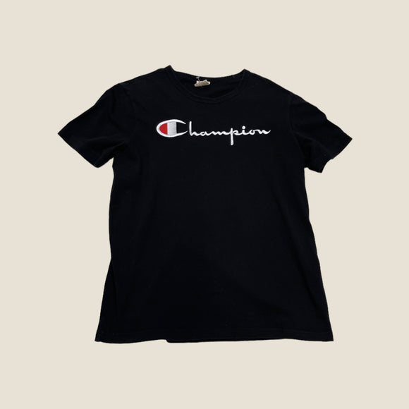 Vintage Champion Spell Out Black T-shirt - Size Medium