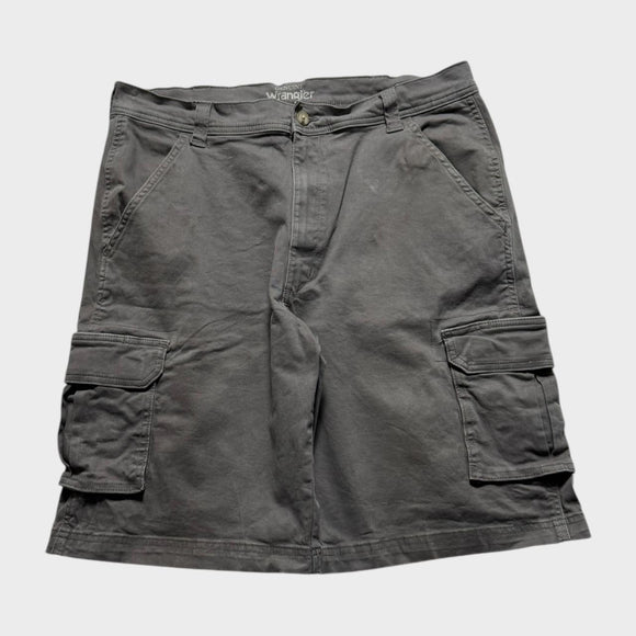 Wrangler Cargo Shorts Men's Grey Canvas Cotton Baggy Relaxed Size 36 Waist
