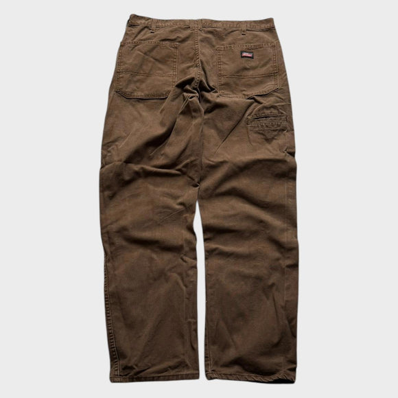 Dickies Brown Carpenter Pant Baggy Straight Wide Leg Trousers Men's 38x32