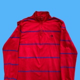 Ralph Lauren Chaps Red Striped Q Zip Jumper - Large