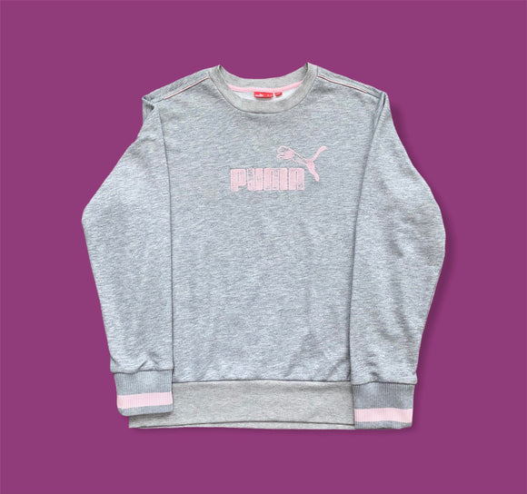 Puma Light Grey And Pink Spell Out Sweatshirt - Large