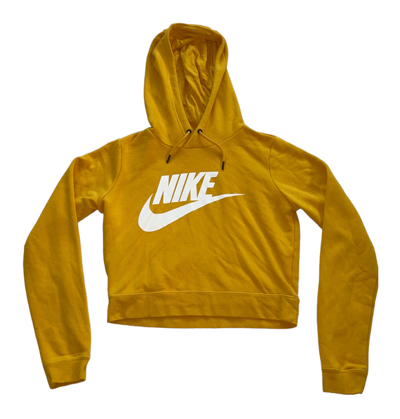 Vintage Nike Spell out Yellow Cropped Hoodie - Women's XS