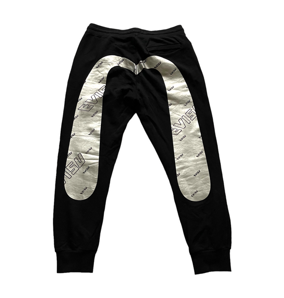 Evisu Daicock Spell Out Black Track Pants - Size Medium